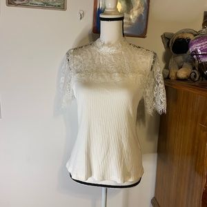 ❌SOLD🤍Shein White Lace Mock Neck Blouse